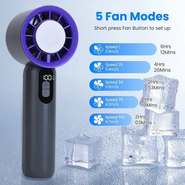 100-Speed Rechargeable Handheld Fan with Ice Cooler