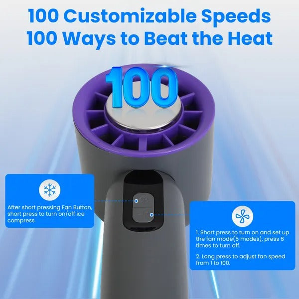 100-Speed Rechargeable Handheld Fan with Ice Cooler