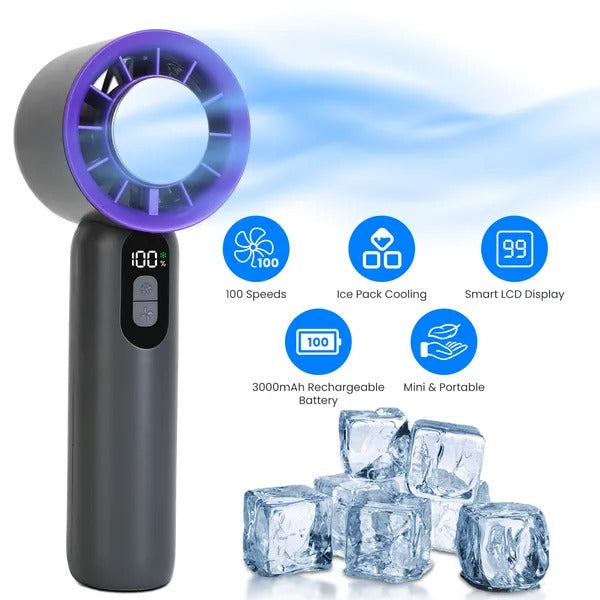 100-Speed Rechargeable Handheld Fan with Ice Cooler